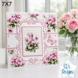 Pink Floral Card Topper – Elegant 7x7 Lace Frame with Blossoms