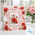 Red Poppy Floral Card Topper – Elegant 7x7 Lace Frame Design