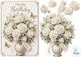 White Rose Vase Happy Birthday Card Topper