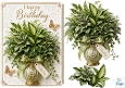 Green Foliage Vase Happy Birthday Card Topper