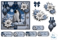 Winter Penguins Card Topper – Elegant Blue & Silver Holiday Design