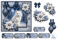 Winter Arctic Foxes Card Topper – Elegant Blue & Silver Holiday Design