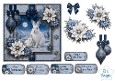 Winter Rabbits Card Topper – Elegant Blue & Silver Holiday Design