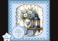Rustic Blue Happy Birthday Card Topper – Lantern & Daisy Bouquet