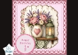 Pink Rustic Happy Birthday Card Topper – Floral Pitcher & Lantern