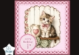 Pink Kitten Happy Birthday Card Topper – Rustic Shelf & Floral Pitcher