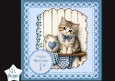 Blue Kitten Happy Birthday Card Topper – Rustic Shelf & Heart Pitcher