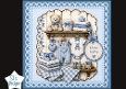 Blue New Baby Boy Card Topper – Clothes, Teddy & Nursery Shelf