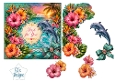 Tropical Dolphin Sunset Card Topper – Lace Frame & Floral Accent