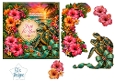 Tropical Sea Turtle Sunset Card Topper – Floral Lace & Jewel Bow