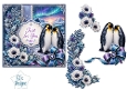 Winter Penguin Aurora Card Topper – Lace Frame & Frosted Flowers