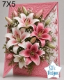 Elegant 7x5 Pink & White Lily Floral Card Topper for Handmade Crafts