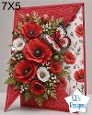 Elegant 7x5 Red & White Poppy Floral Card Topper with Butterfly