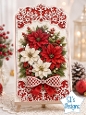 Elegant Red & White Poinsettia Christmas Card Topper with Festive Bow