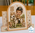Cute Little Rider Equestrian Card Topper with Pony & Stable Scene