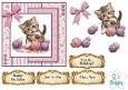 Adorable Kitten & Yarn Card Kit with Decoupage, Floral Papers, Polka