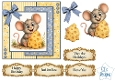 Cute Mouse & Cheese Card Kit with Decoupage, Yellow & Blue Papers, Bow and Sentiments
