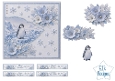 Winter Penguin Christmas Card Kit – Blue & White Flowers, Snowflakes & Icy Landscape