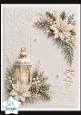 Elegant Lantern & Poinsettias Embossed Christmas Card Topper