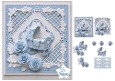 Blue Baby Cradle 7x7 Card Kit with Floral Embellishments and Sentiment Labels