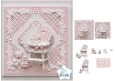 Pink Baby High Chair 7x7 Card Kit with Bunny, Teddy and Cute Baby Elements