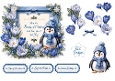 Cute Christmas Penguin Frame Topper with Blue Winter Florals