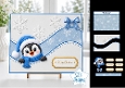Cute Merry Christmas Penguin Card Topper with Blue Wavy Borders & Holiday Labels