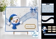 Cute Merry Christmas Snowman Card Topper with Blue Wavy Borders & Holiday Labels