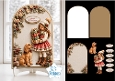 Vintage Christmas Child & Dog Arch Topper with Gifts, Florals & Holiday Labels