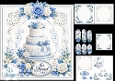 Elegant Wedding Cake Card Kit – Blue Roses & Lace Frames