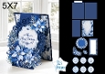 Blue and White Christmas 5x7 Card Kit with Filigree Frame and Winter Florals