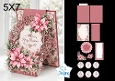 Pink Poinsettia Christmas 5x7 Card Kit with Lace Layers and Festive Sentiments