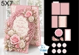 Pink Roses Wedding 5x7 Card Kit with Lace Layers and Sentiment Labels