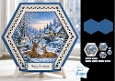 Deer Winter Scene Hexagon Christmas Card Kit with Scenic Snowy Landscape & Toppers