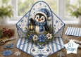 Blue Christmas Penguin Topper – Cute Winter Lantern Card with Merry Christmas Label