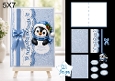 Cute Penguin 5x7 Christmas Card Kit with Embossed Panels & Festive Toppers