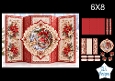 Red & Gold Ornament 6x8 Christmas Card Kit with Snowy Village Scene & Festive Floral Toppers