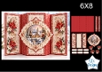Winter Church 6x8 Christmas Card Kit with Red & Gold Borders and Festive Floral Toppers
