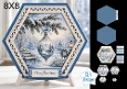 Hexagonal 8x8 Winter Ornament Card Kit with Snowy Landscape & Frosted Blue Toppers