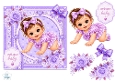Lavender Baby Girl Crawling Welcome Card Topper