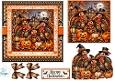 Halloween Turkeys & Pumpkin Scene – Cute Autumn Card Topper