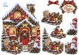 Joy • Peace • Love Christmas Cottage with Snowman & Gifts