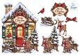 Cozy Christmas Cottage with Deer, Sleigh & Cardinal