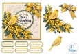 Golden Christmas Canary with Mimosa Blossoms and Elegant Winter Card Kit