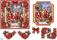 Christmas Carolers • Snowy Church & Festive Red Florals