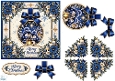 Blue Christmas Penguins • Lantern, Snowy Trees & Winter Florals