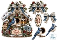 Blue Jay Christmas Birdhouse • Snowy Pinecones & Winter Lantern