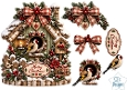 Goldfinch Christmas Birdhouse • Rustic Snowy Pinecones & Plaid Bows