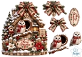 White Owl Christmas Birdhouse • Snowy Poinsettias & Cozy Lantern Glow