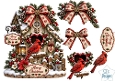 Red Cardinal Christmas Birdhouse • Snowy Pinecones & Festive Winter Bows